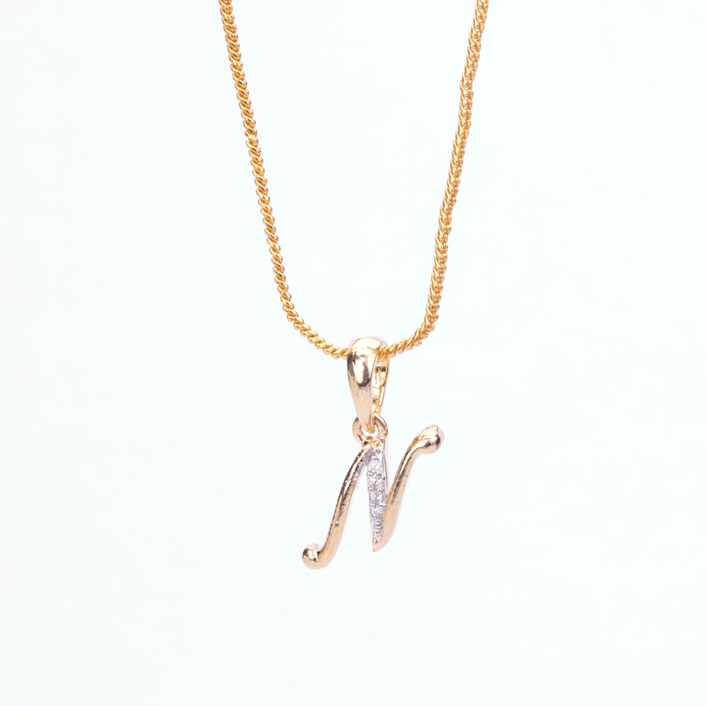 Opal Touch - Alphabet N Two Tone Locket with Chain (18") - Locket Set