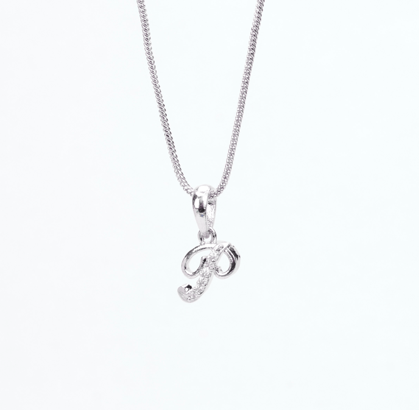 Opal Touch - Alphabet P Rhodium Locket with Chain (18") - Locket Set