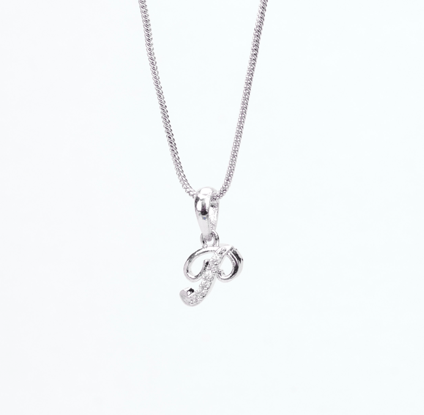 Opal Touch - Alphabet P Rhodium Locket with Chain (18