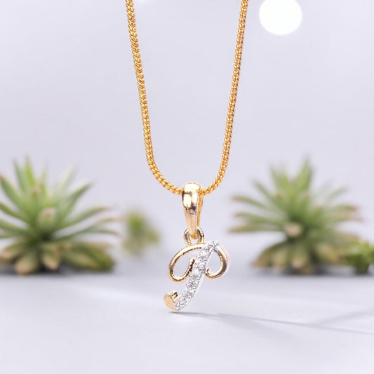 Opal Touch - Alphabet P Two Tone Locket with Chain (18") - Locket Set