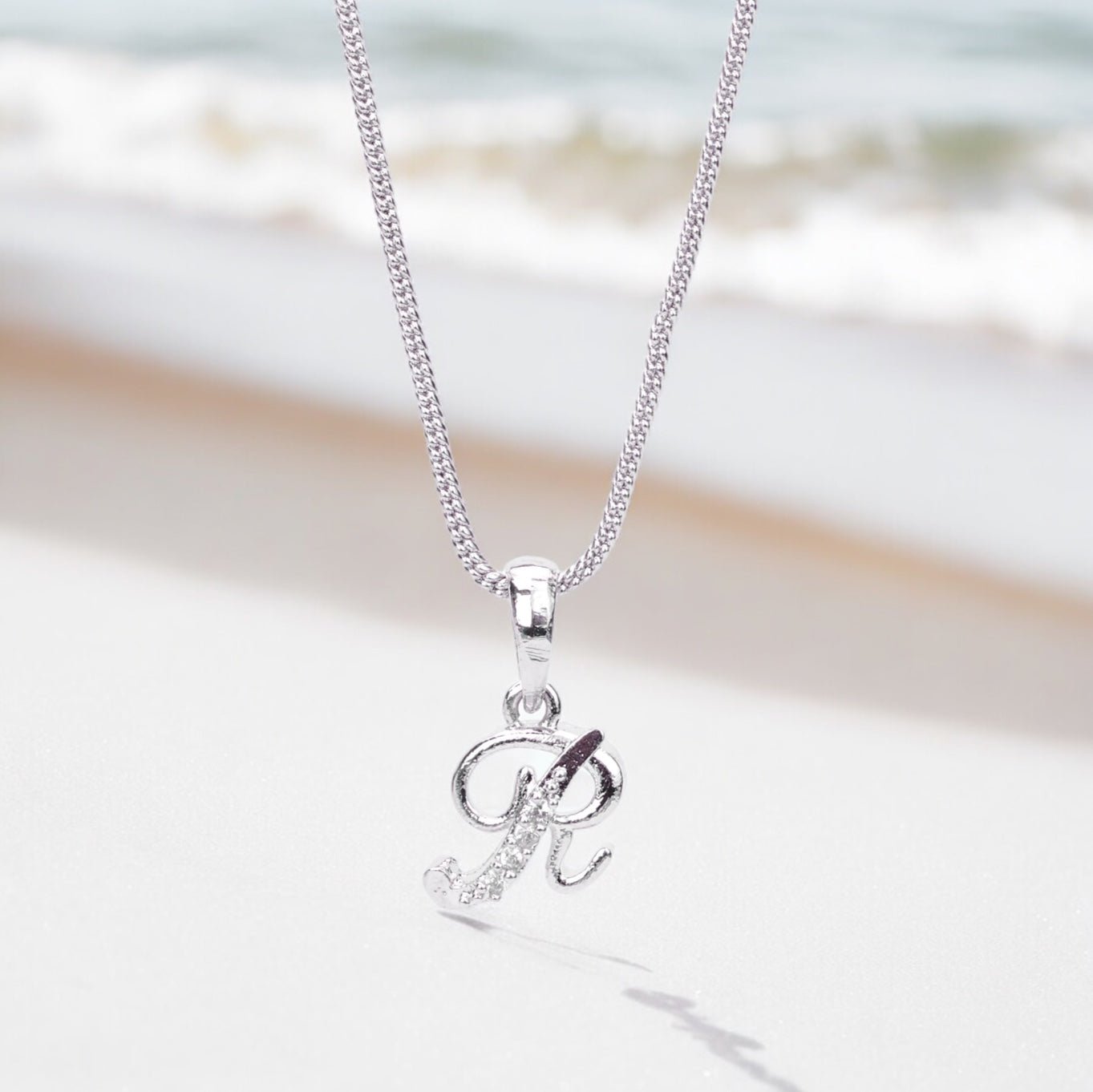 Opal Touch - Alphabet R Rhodium Locket with Chain (18