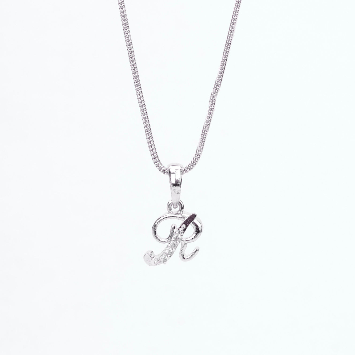 Opal Touch - Alphabet R Rhodium Locket with Chain (18