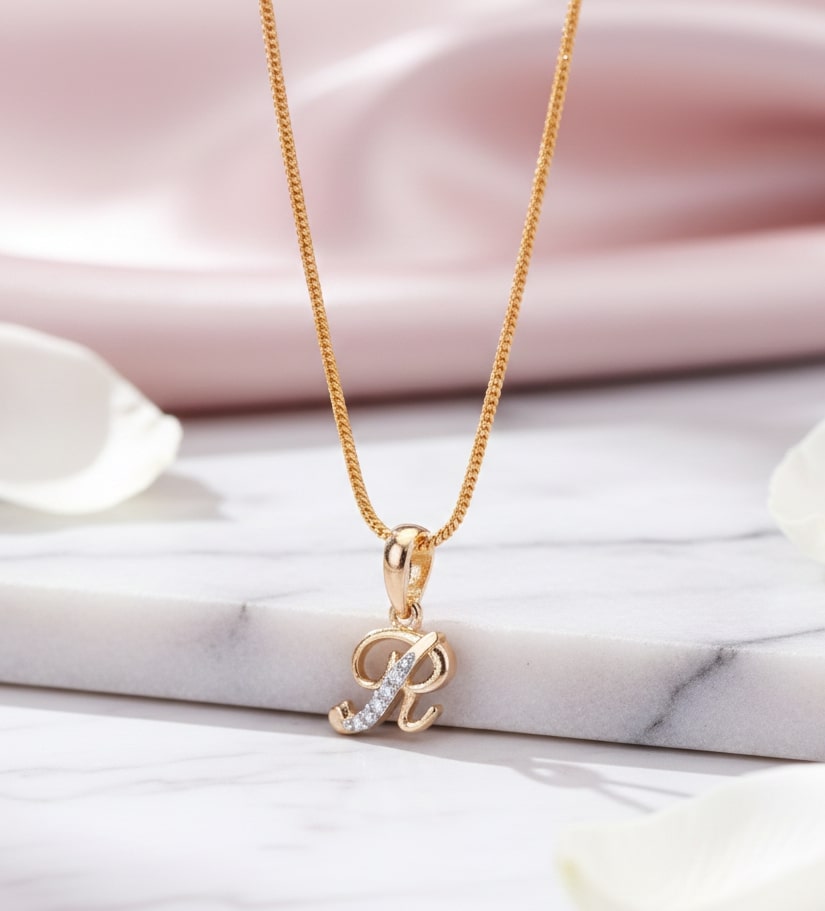 Alphabet R Two Tone Locket with Chain (18