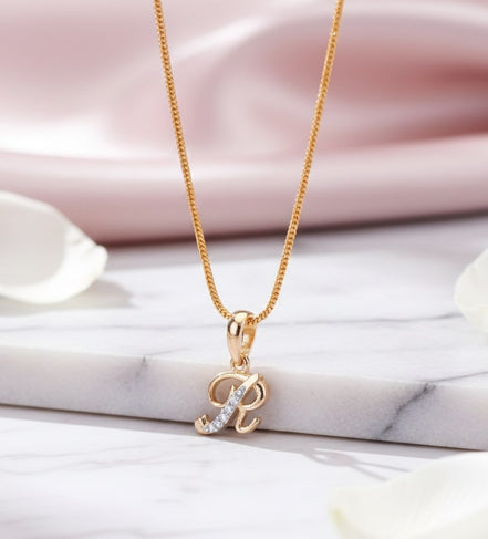 Alphabet R Two Tone Locket with Chain (18") - Opal Touch