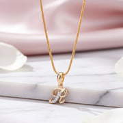 Alphabet R Two Tone Locket with Chain (18") - Opal Touch