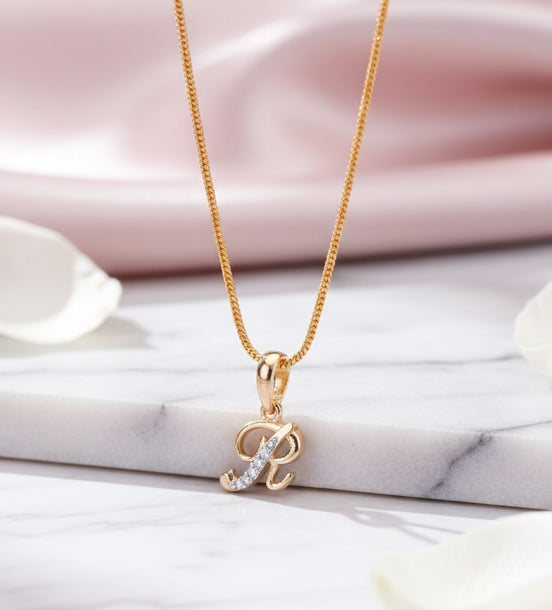Alphabet R Two Tone Locket with Chain (18") - Opal Touch