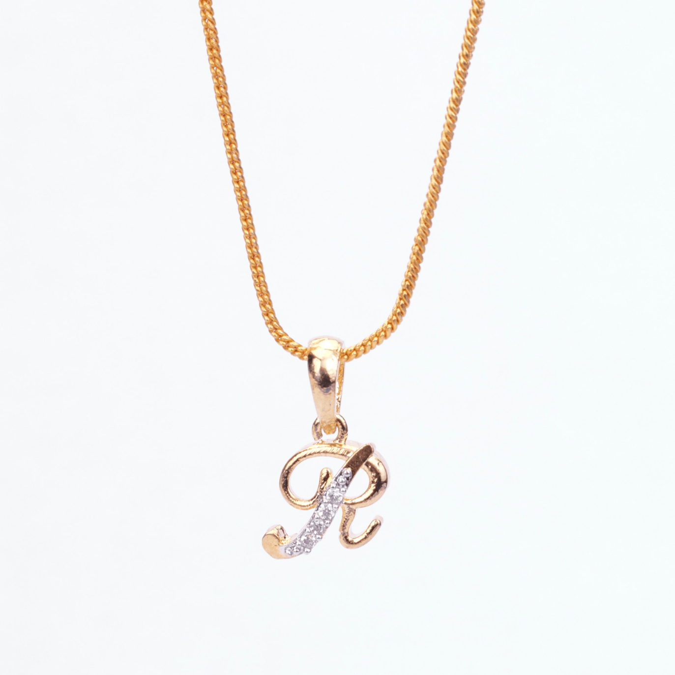 Opal Touch - Alphabet R Two Tone Locket with Chain (18