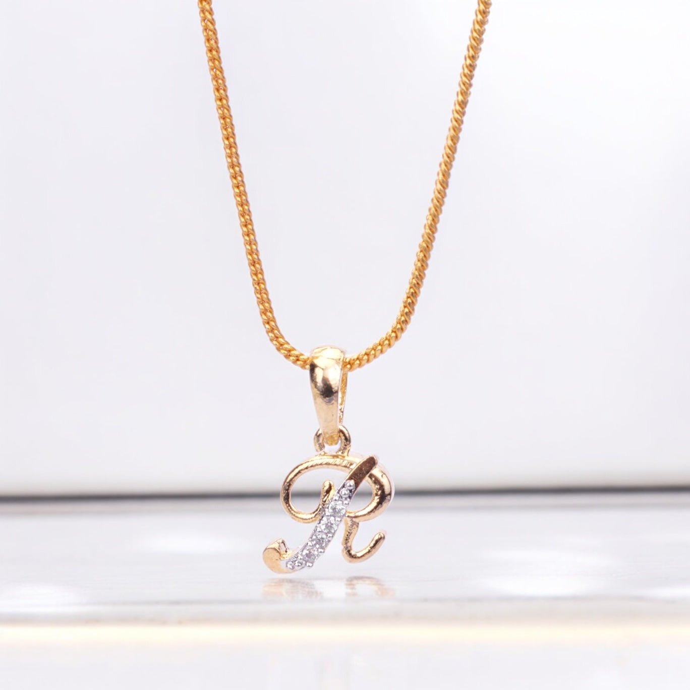 Opal Touch - Alphabet R Two Tone Locket with Chain (18