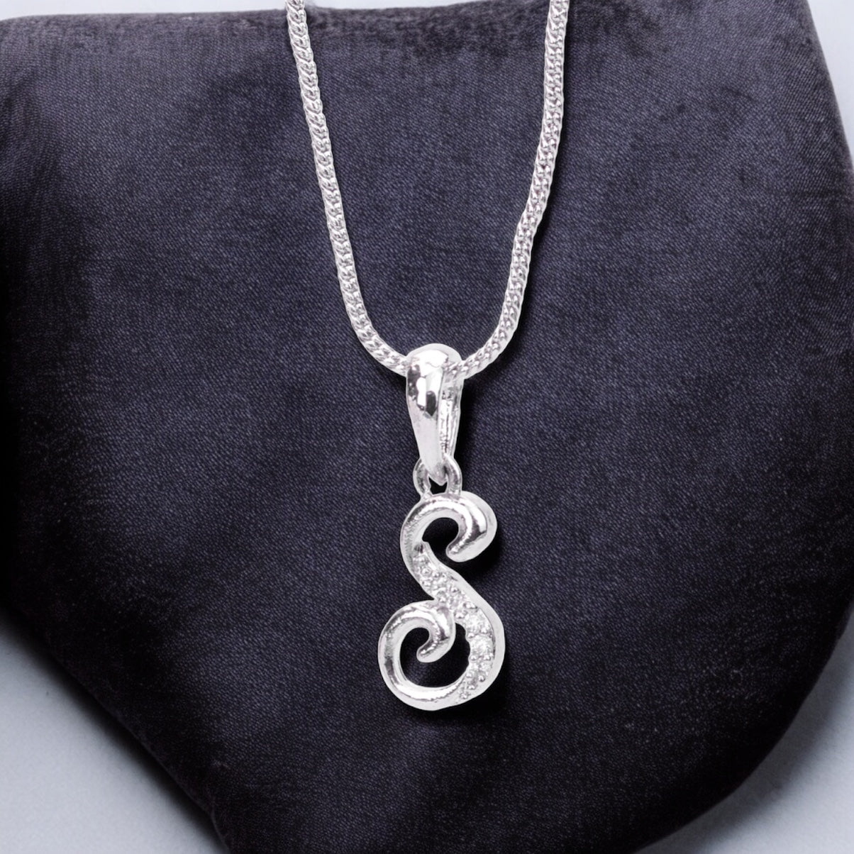 Opal Touch - Alphabet S Rhodium Locket with Chain (18
