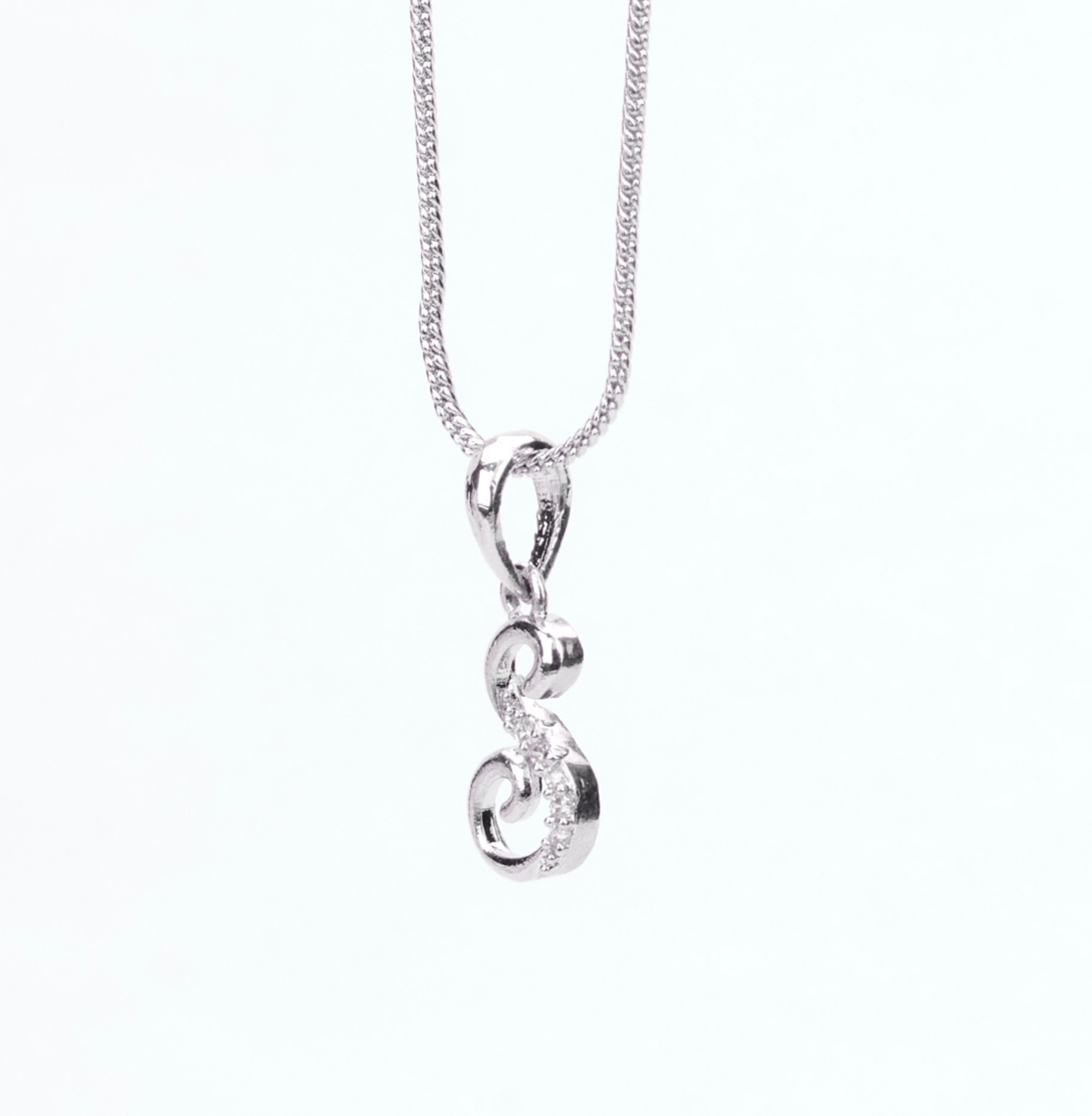 Opal Touch - Alphabet S Rhodium Locket with Chain (18