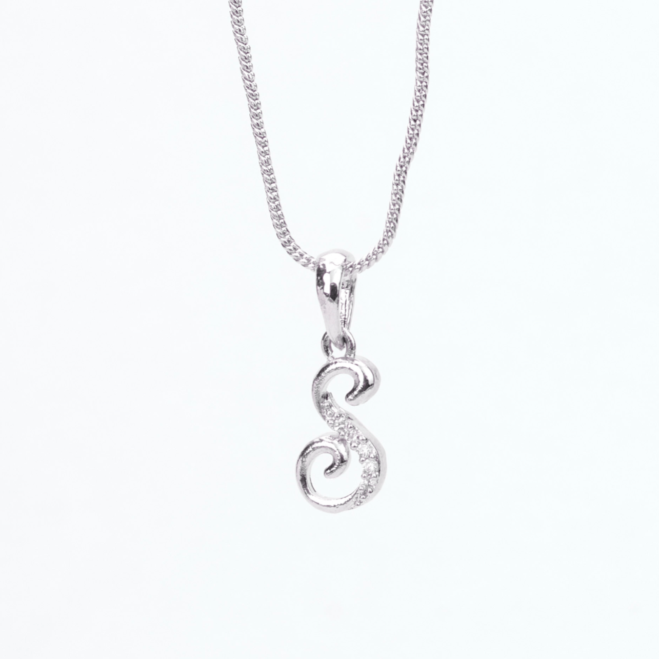 Opal Touch - Alphabet S Rhodium Locket with Chain (18