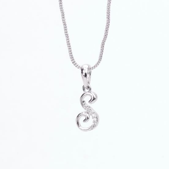 Opal Touch - Alphabet S Rhodium Locket with Chain (18") - Locket Set