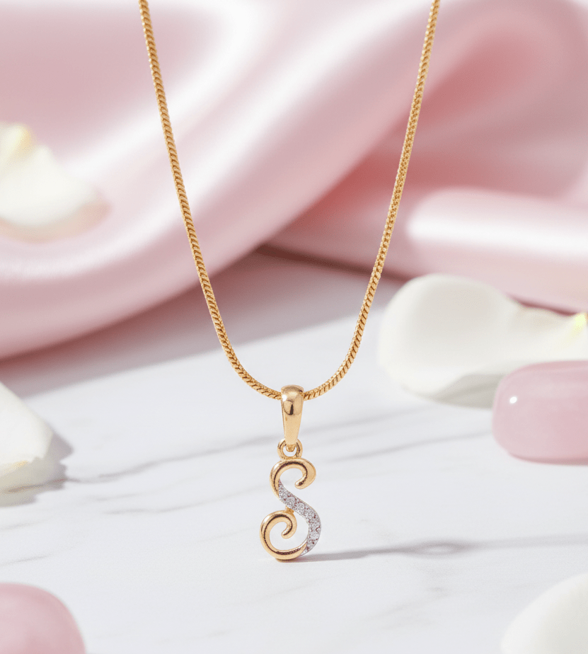 Alphabet S Two Tone Locket with Chain (18