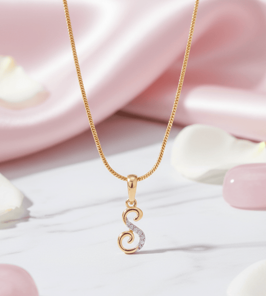 Alphabet S Two Tone Locket with Chain (18") - Opal Touch