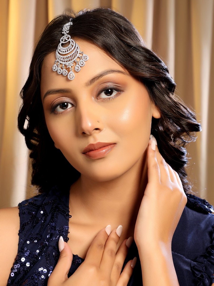 American Diamond Bridal Crescent Maang Tikka - Opal Touch