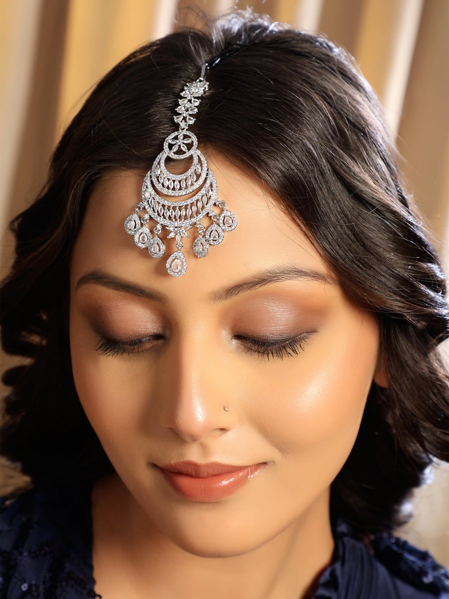 American Diamond Bridal Crescent Maang Tikka - Opal Touch