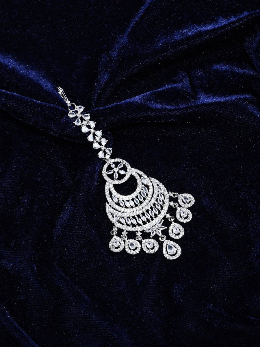 American Diamond Bridal Crescent Maang Tikka - Opal Touch