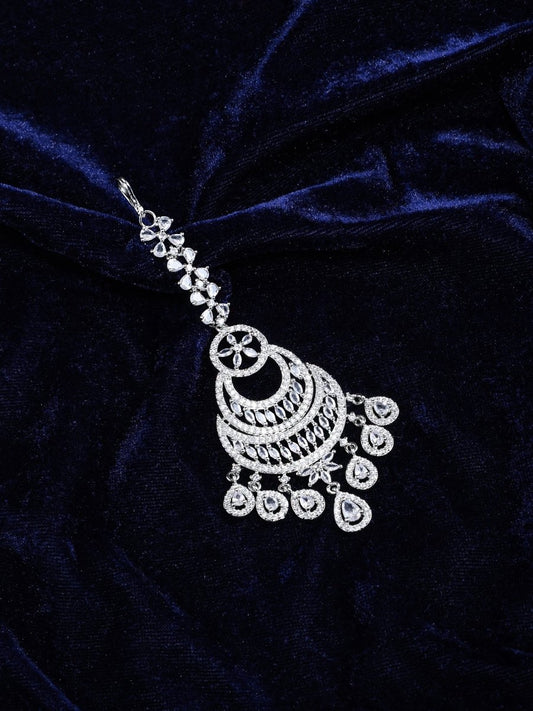 American Diamond Bridal Crescent Maang Tikka - Opal Touch
