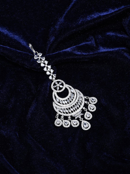 American Diamond Bridal Crescent Maang Tikka - Opal Touch