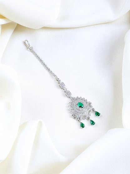 American Diamond CZ Studded Rhodium Plated Maang Tikka - Opal Touch