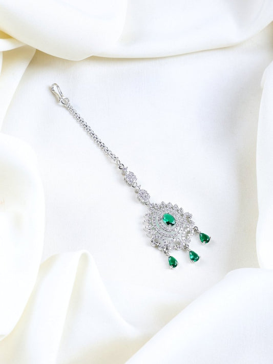 American Diamond CZ Studded Rhodium Plated Maang Tikka - Opal Touch