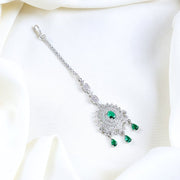 American Diamond CZ Studded Rhodium Plated Maang Tikka - Opal Touch