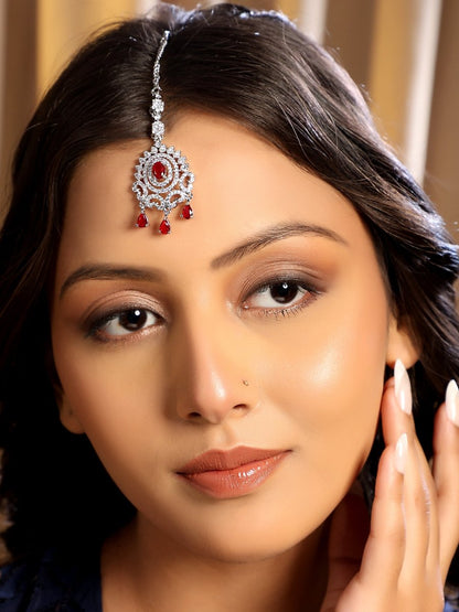American Diamond CZ Studded Rhodium Plated Maang Tikka - Opal Touch