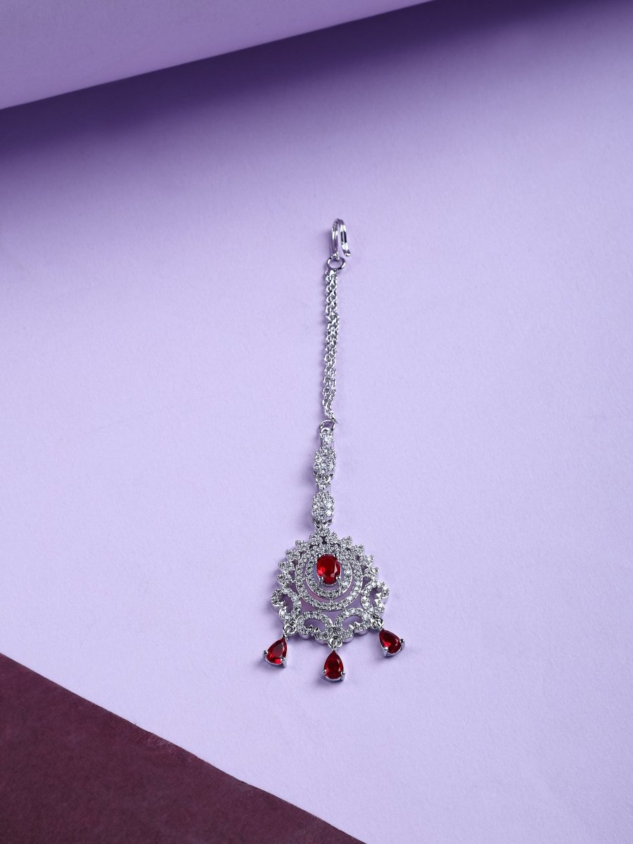 American Diamond CZ Studded Rhodium Plated Maang Tikka - Opal Touch