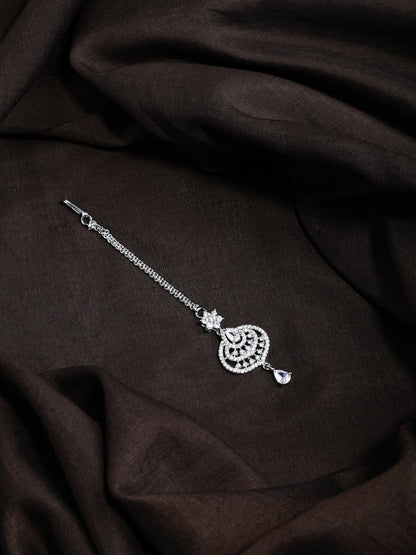 American Diamond CZ Studded Rhodium Plated Maang Tikka - Opal Touch