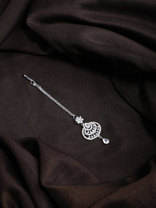 American Diamond CZ Studded Rhodium Plated Maang Tikka - Opal Touch