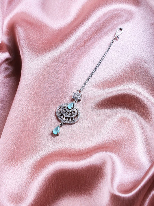 American Diamond CZ Studded Rhodium Plated Maang Tikka - Opal Touch