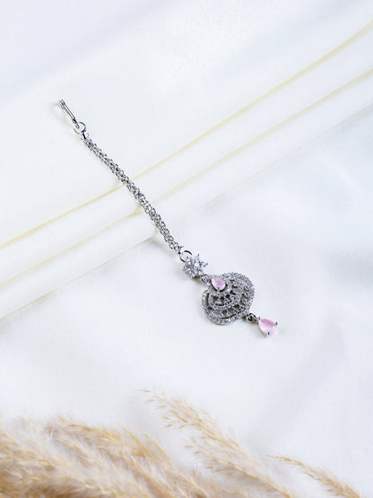 American Diamond CZ Studded Rhodium Plated Maang Tikka - Opal Touch