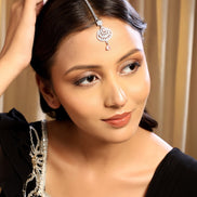American Diamond CZ Studded Rhodium Plated Maang Tikka - Opal Touch