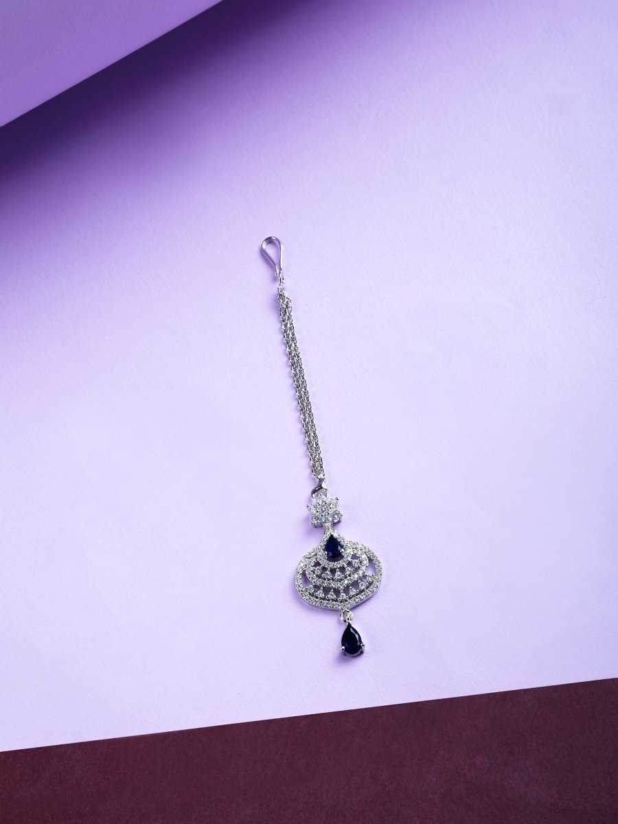 American Diamond CZ Studded Rhodium Plated Maang Tikka - Opal Touch