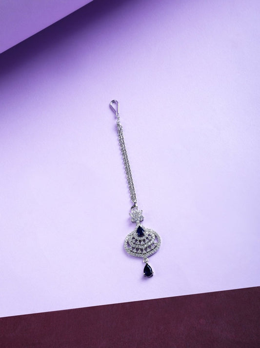 American Diamond CZ Studded Rhodium Plated Maang Tikka - Opal Touch