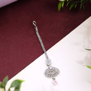American Diamond CZ Studded Rhodium Plated Maang Tikka - Opal Touch