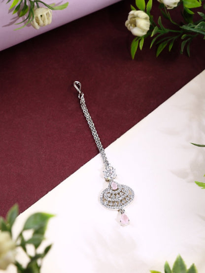 American Diamond CZ Studded Rhodium Plated Maang Tikka - Opal Touch