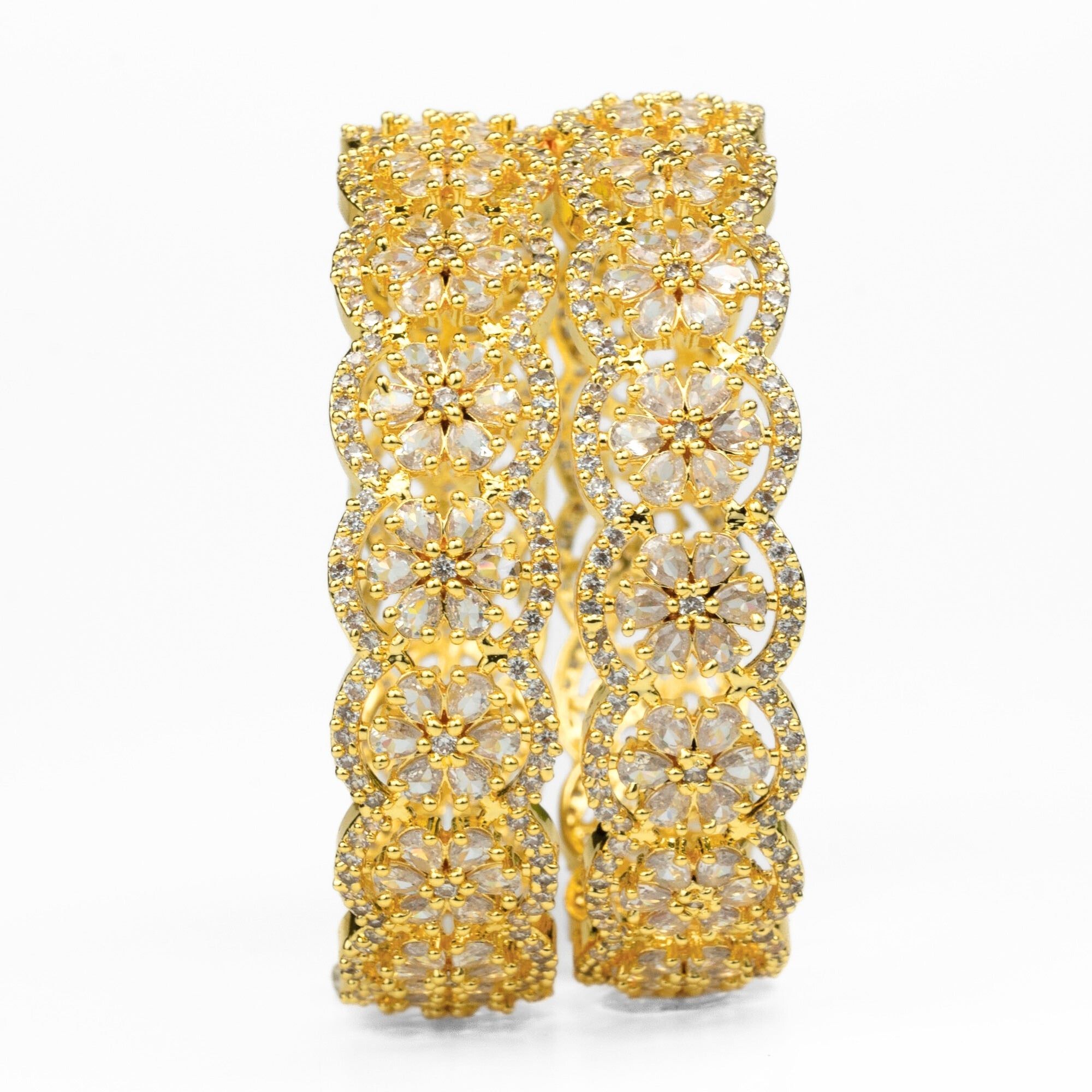American Diamond Flower Bangles (Pack of 2) - Opal Touch