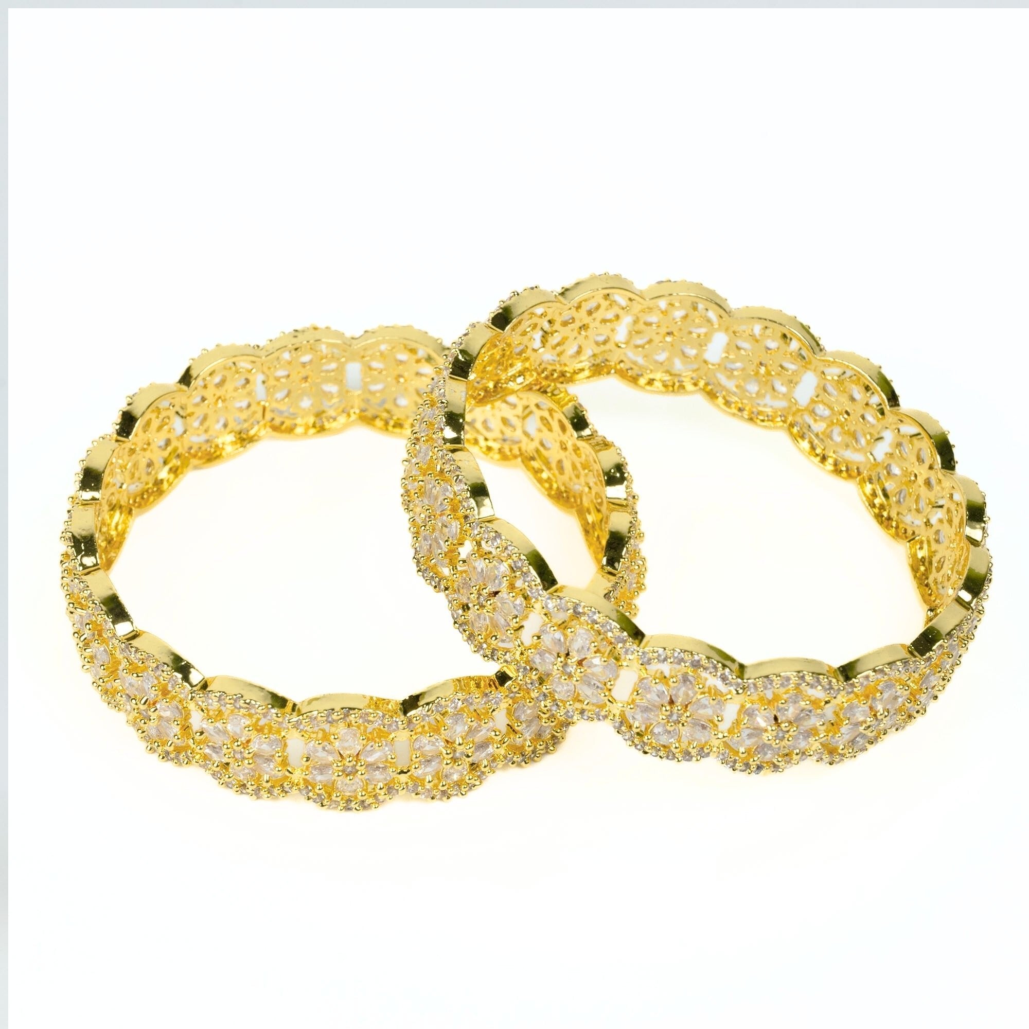 American Diamond Flower Bangles (Pack of 2) - Opal Touch