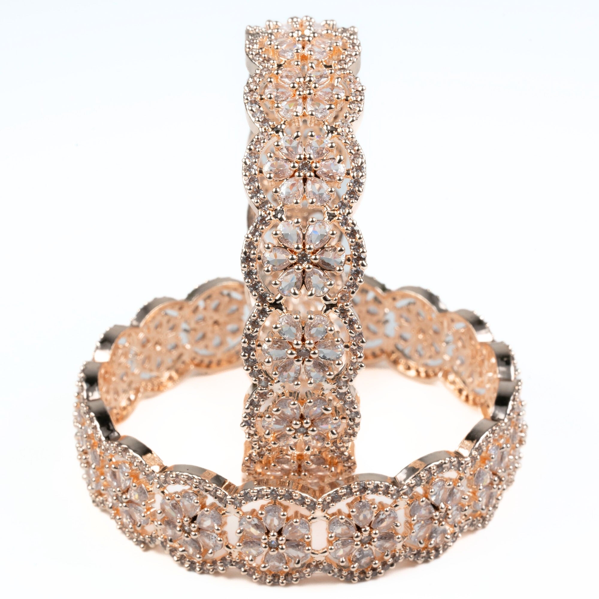 American Diamond Flower Bangles (Pack of 2) - Opal Touch