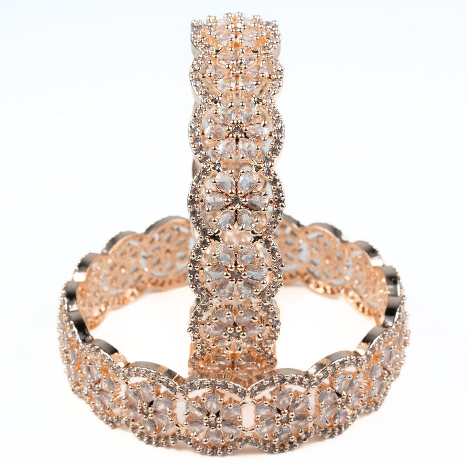 American Diamond Flower Bangles (Pack of 2) - Opal Touch