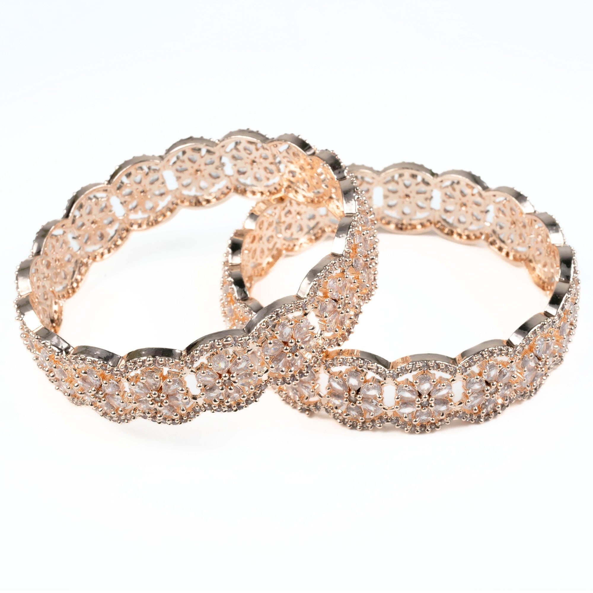 American Diamond Flower Bangles (Pack of 2) - Opal Touch