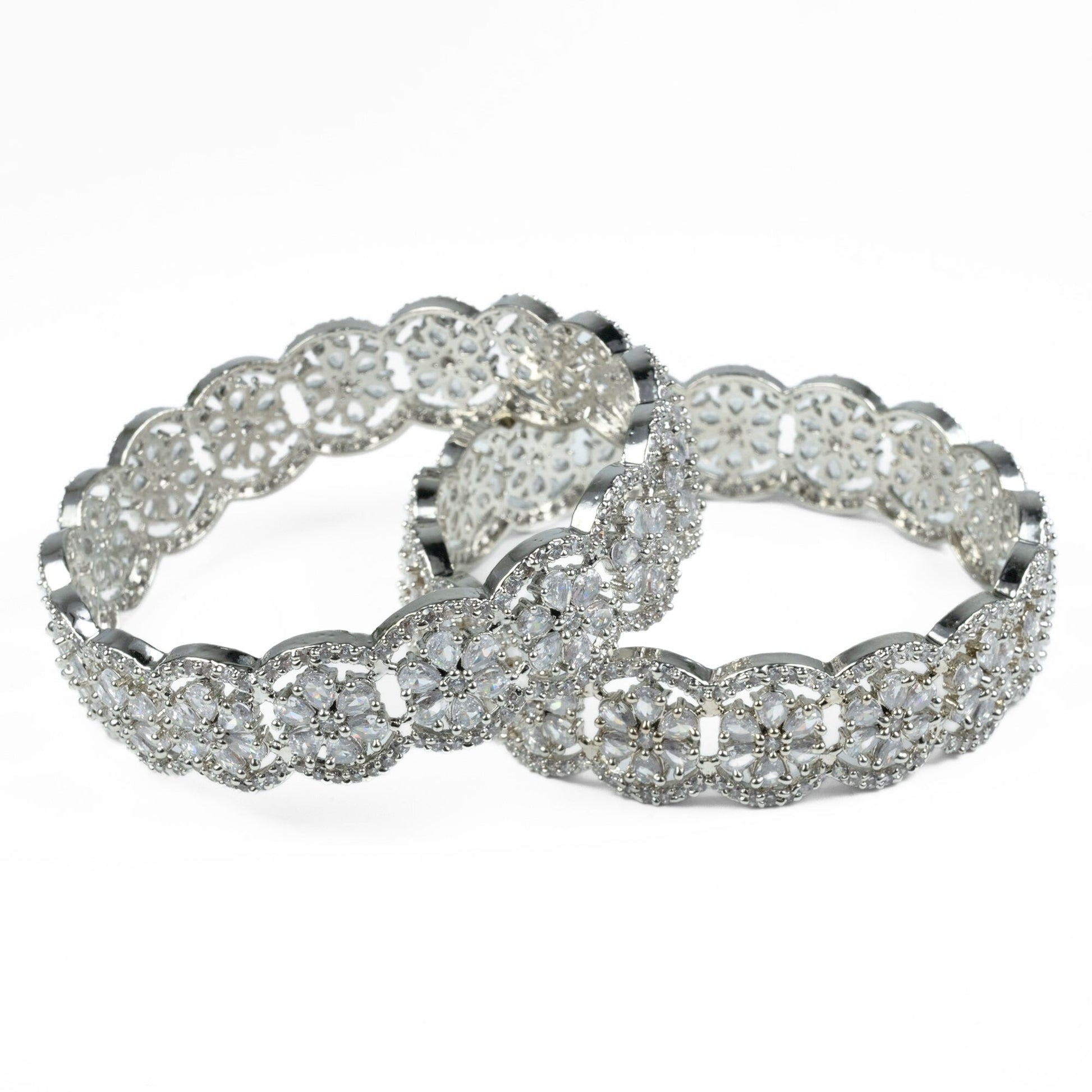 American Diamond Flower Bangles (Pack of 2) - Opal Touch