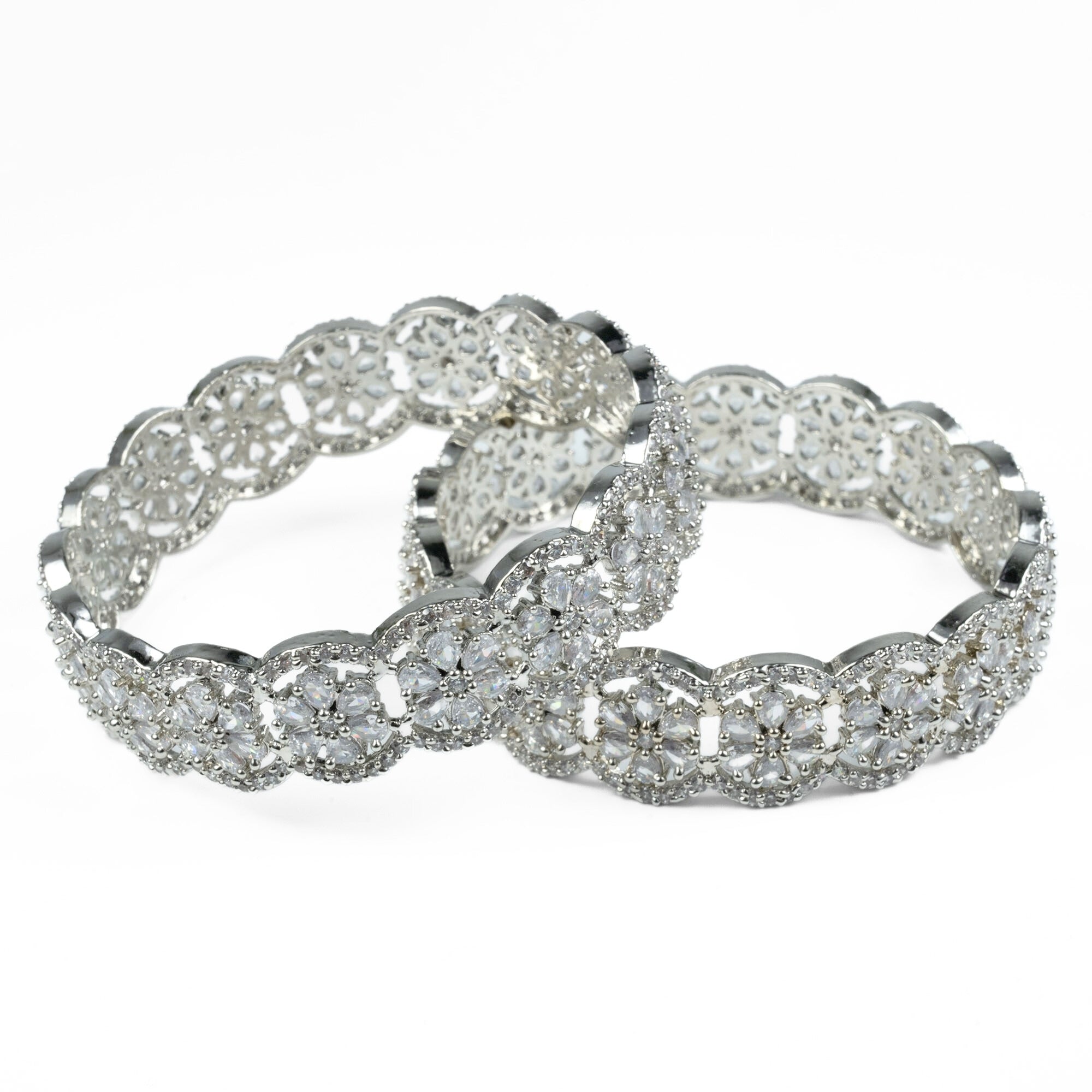 American Diamond Flower Bangles (Pack of 2) - Opal Touch