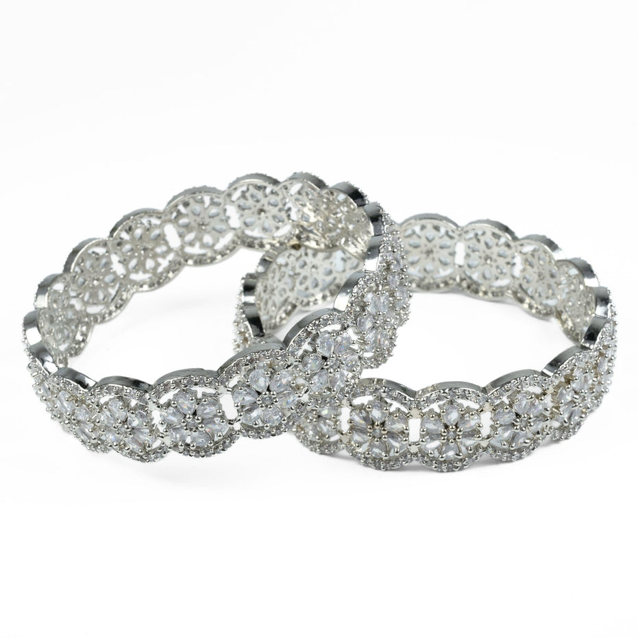 American Diamond Flower Bangles (Pack of 2) - Opal Touch