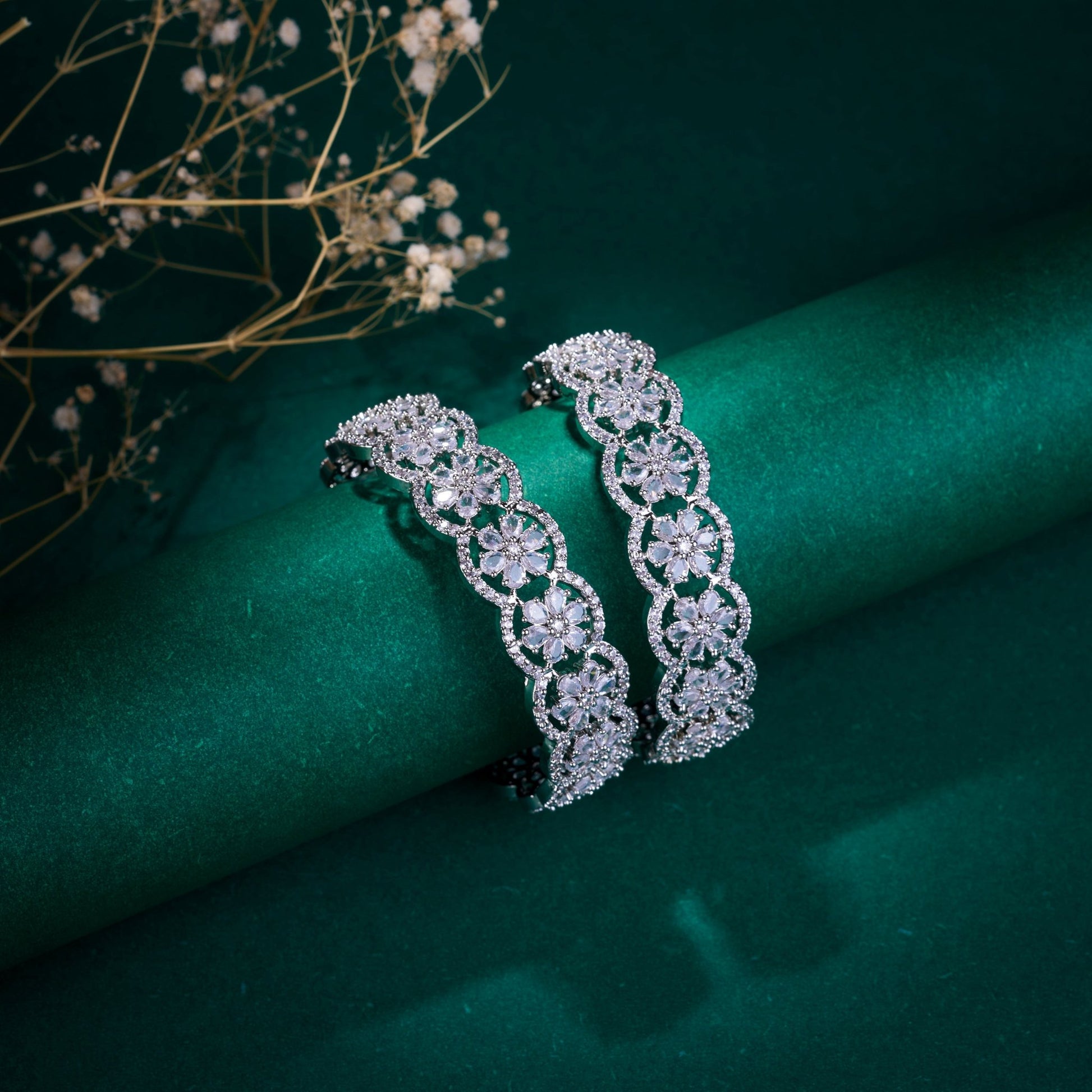 Opal Touch - American Diamond Flower Bangles (Pack of 2) - Bangles