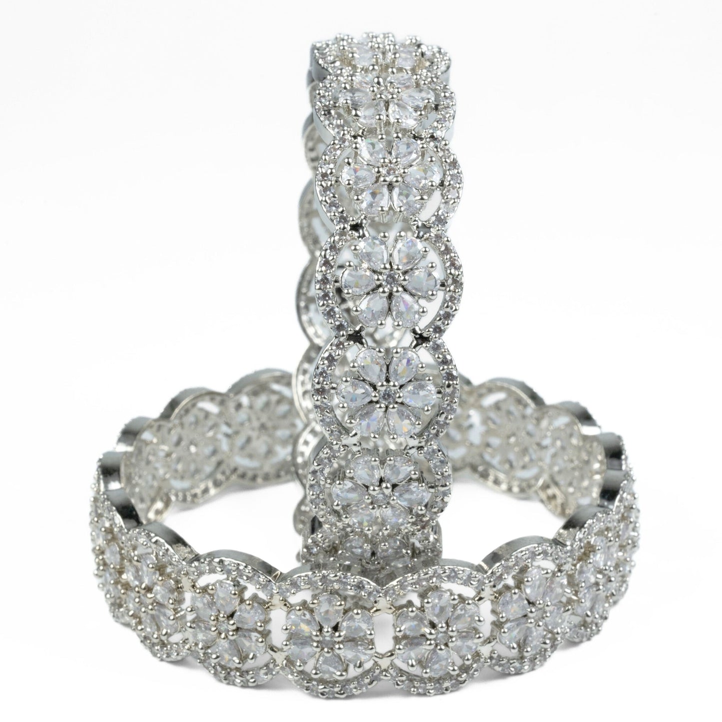 American Diamond Flower Bangles (Pack of 2) - Opal Touch