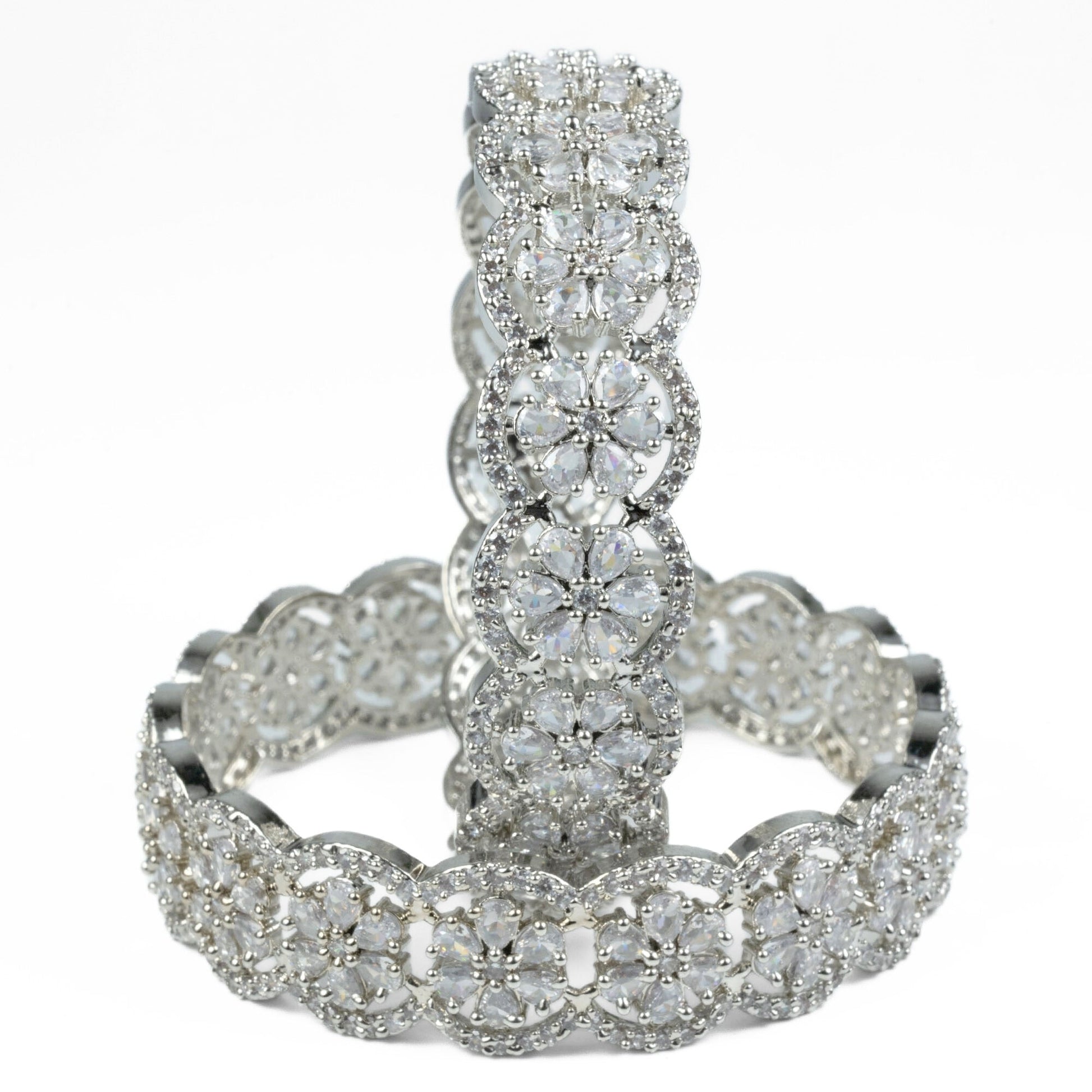 American Diamond Flower Bangles (Pack of 2) - Opal Touch