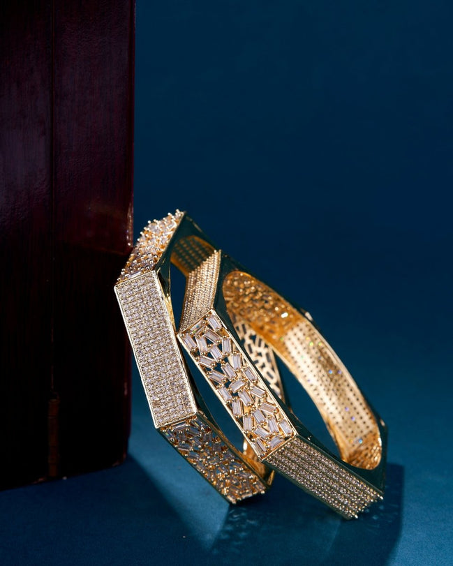 American Diamond Gold Kada Bangles (Pack of 2) - Opal Touch
