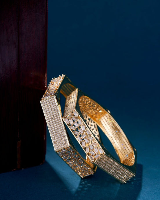 American Diamond Gold Kada Bangles (Pack of 2) - Opal Touch